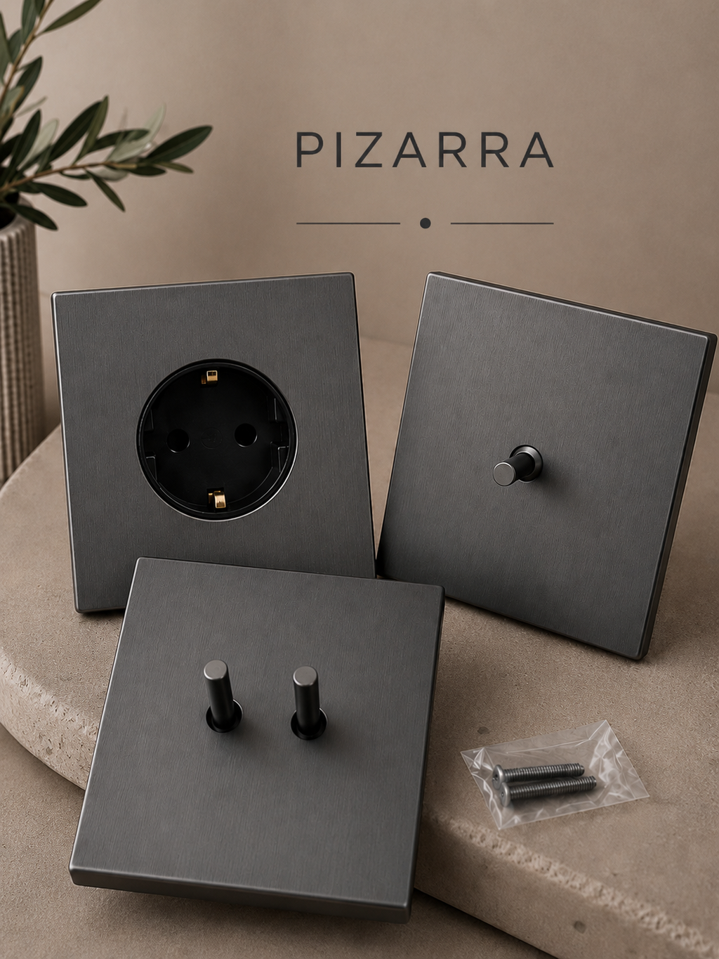 Pizarra — Interruptor de Palanca · Panel Gris Acero