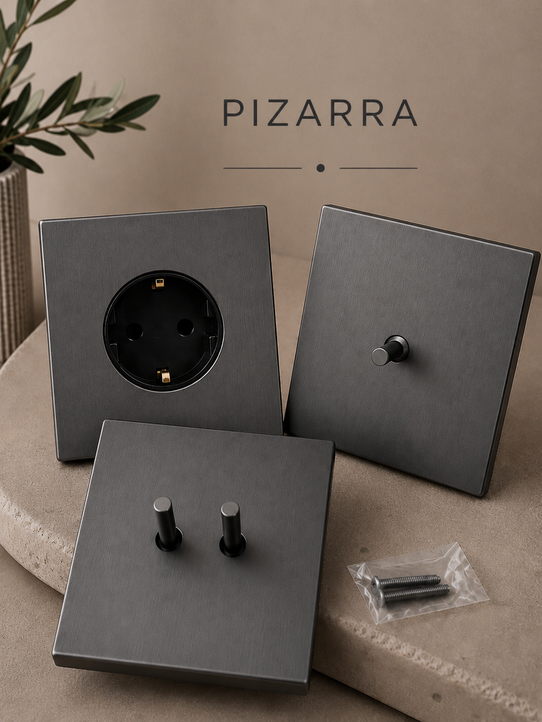 Pizarra — Interruptor de Palanca · Panel Gris Acero