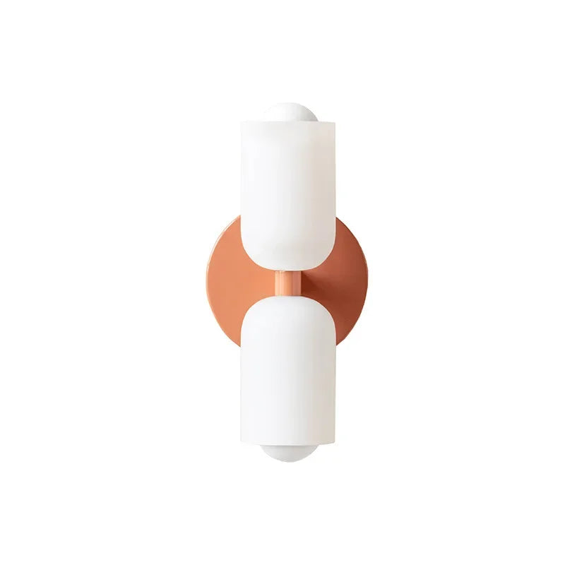 Almena · aplique doble de cerámica crema con dos pantallas de cristal opal